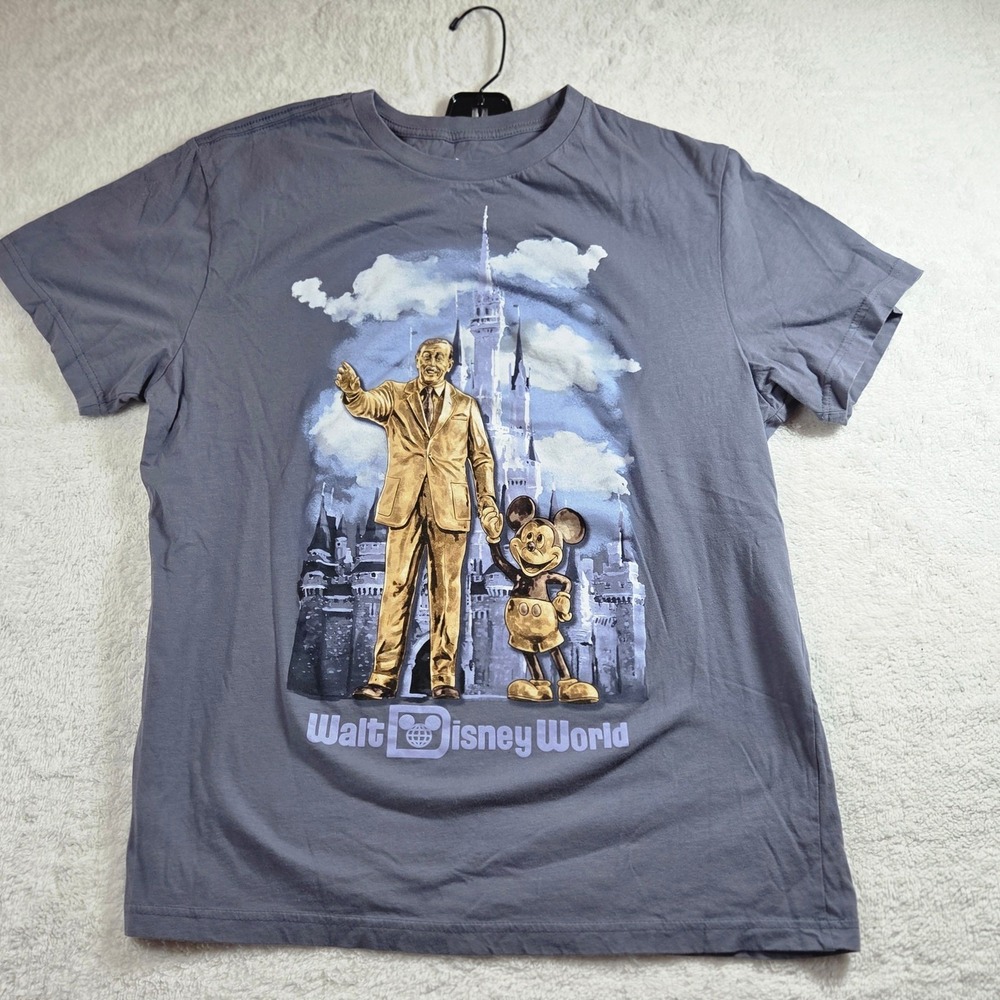 Walt Disney World Mens Gray Gold Mickey Mouse and Walt Disney Graphic T  Large